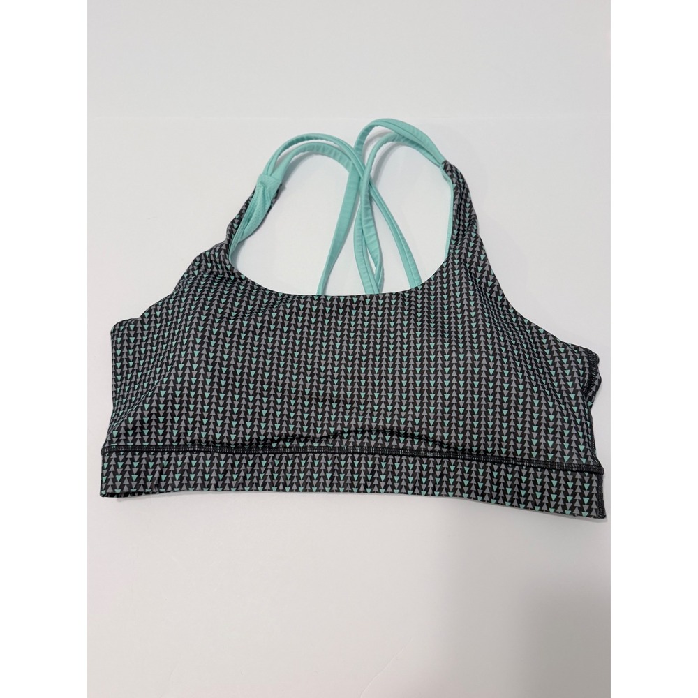 GapFit Womens G Comp Strappy Sports Bra Laser Black Triangle Print Mint Green L